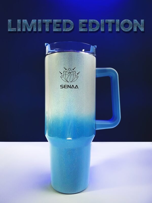 THE LIMITED-EDITION H2.0 EVERY SIP IS AN ADVENTURE™ 40 OZ ICY SAPPHIRE HYDRATION TUMBLER