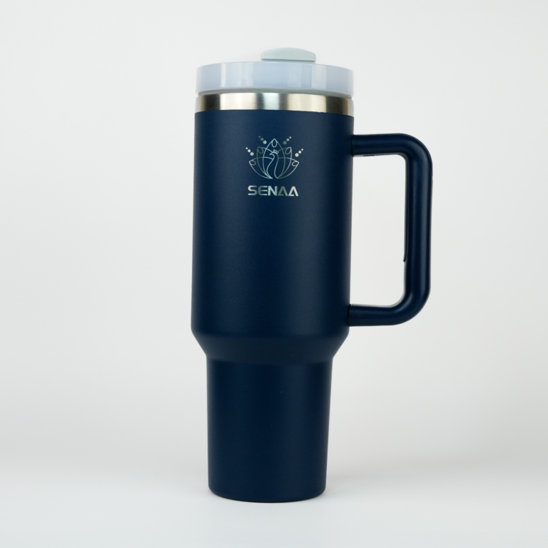 The H2.0 EVERY SIP IS AN ADVENTURE™ – Sapphire Eclipse 40 oz Hydration Tumbler – Deep Flow Energy